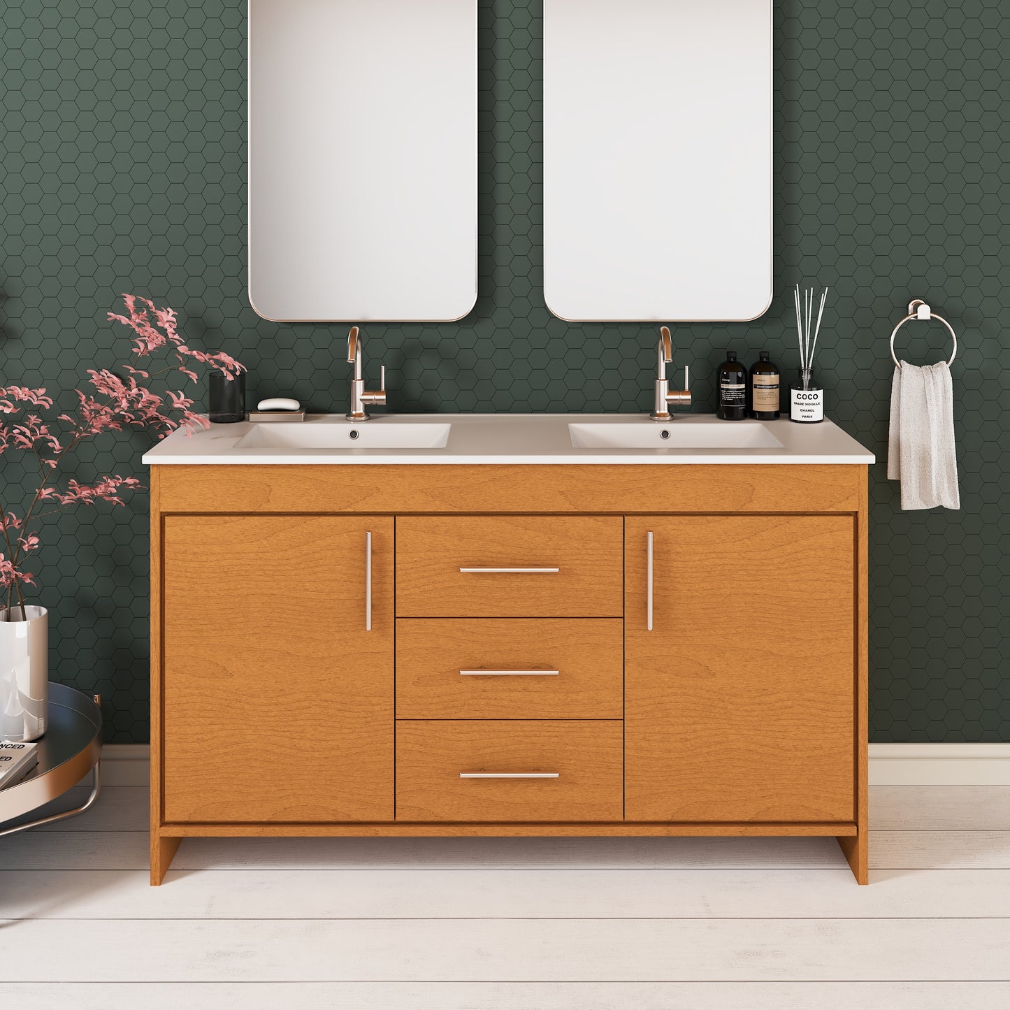 Pacific Double Sink 60" Bathroom Vanity with Ceramic integrated counter top