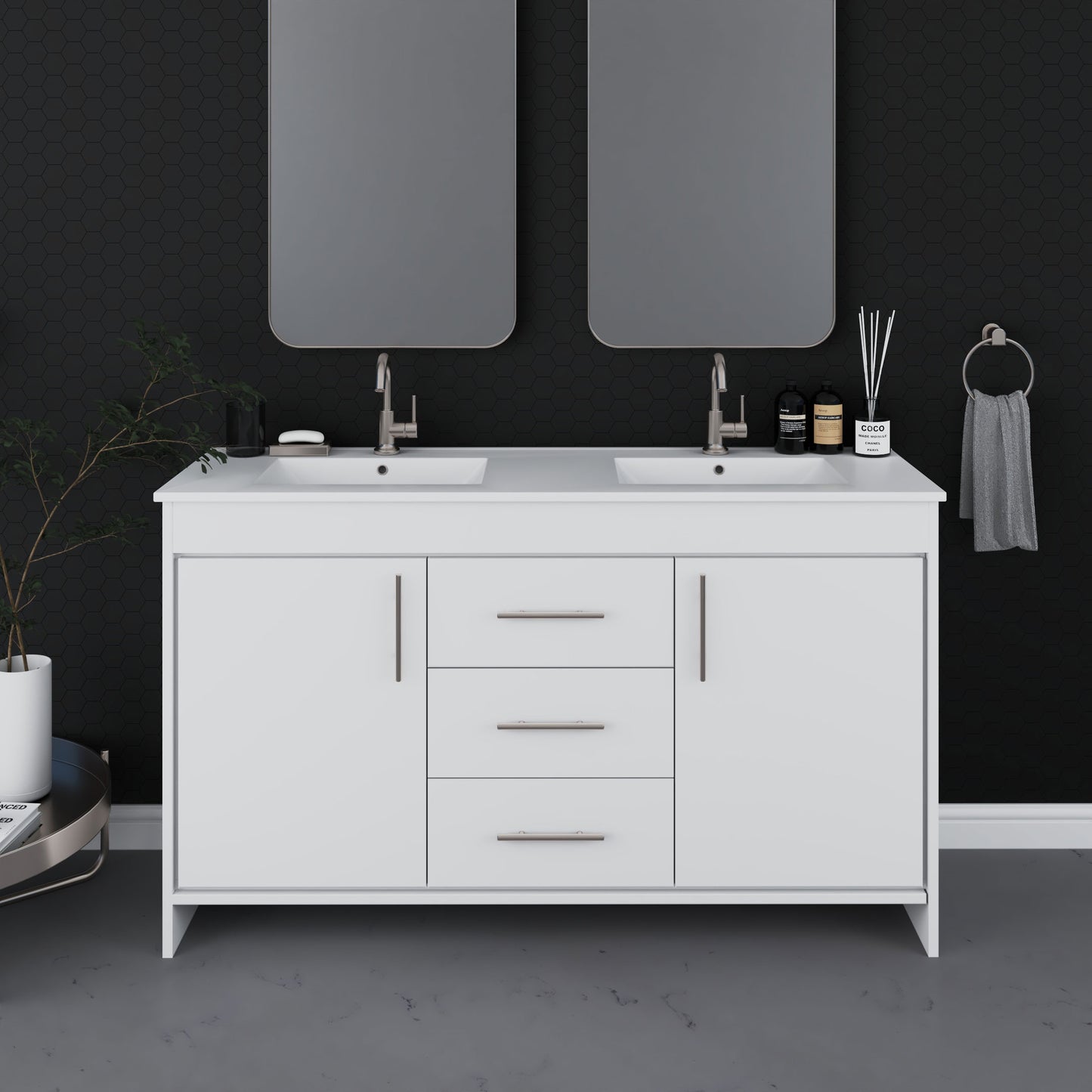 Pacific Double Sink 60" Bathroom Vanity with Ceramic integrated counter top