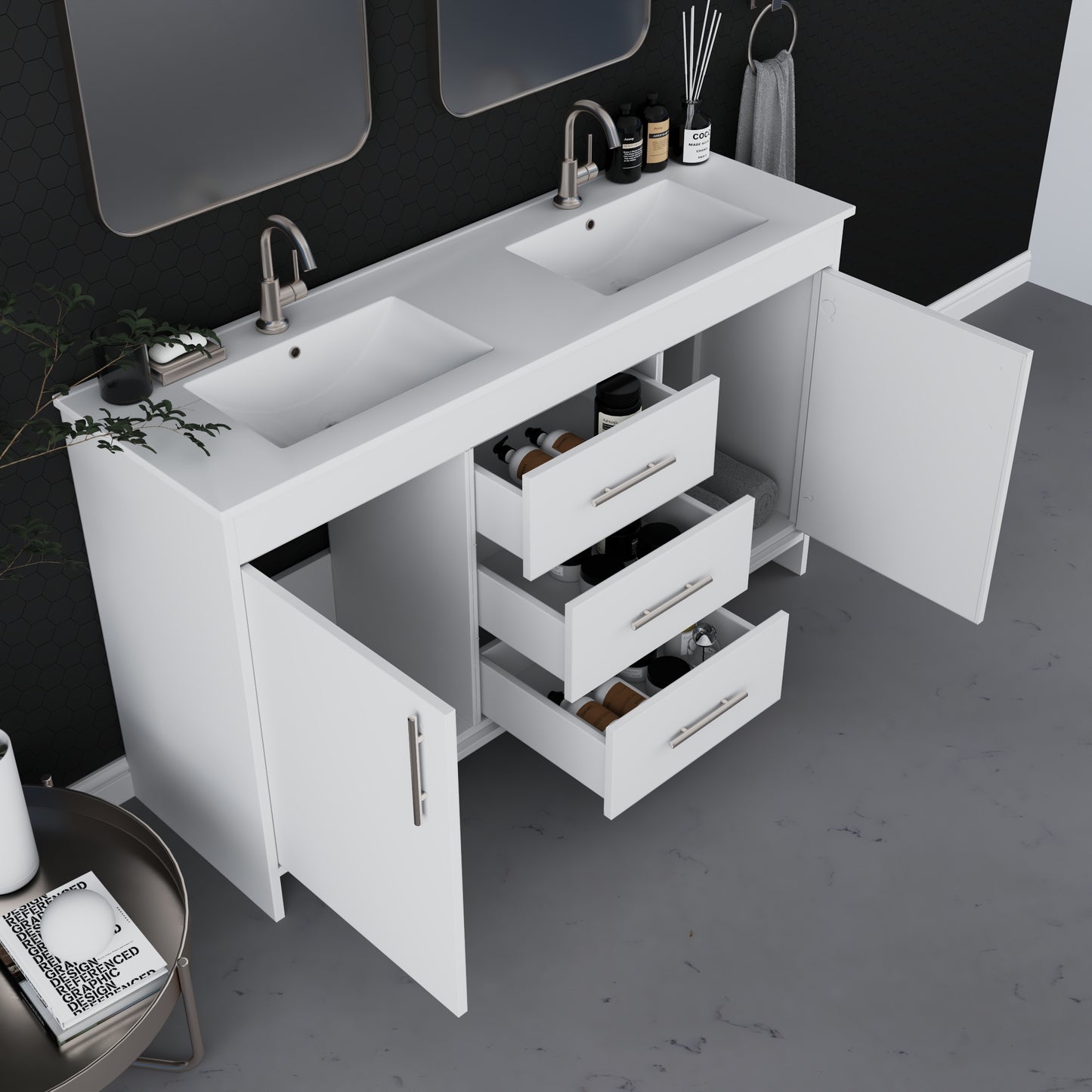 Pacific Double Sink 60" Bathroom Vanity with Ceramic integrated counter top