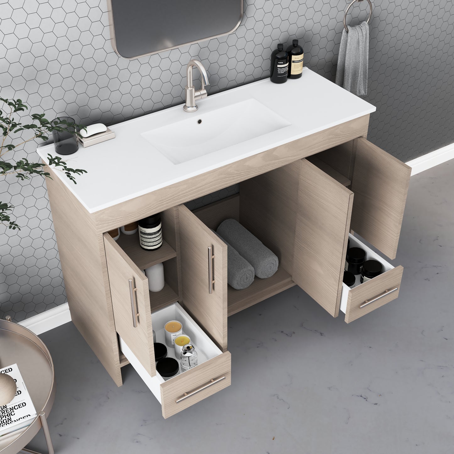 Pacific 48" Bathroom Vanity with Ceramic integrated counter top