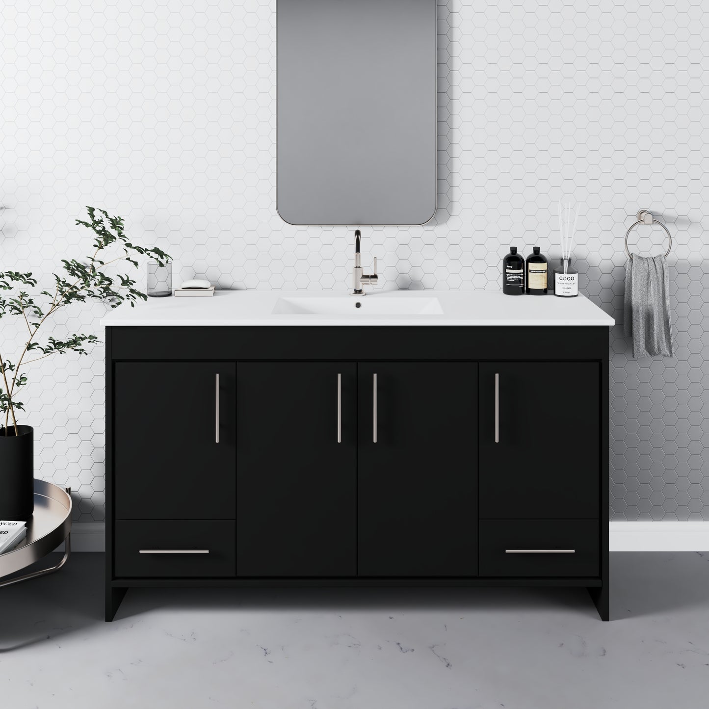 Pacific Single Sink 60" Bathroom Vanity with Ceramic integrated counter top