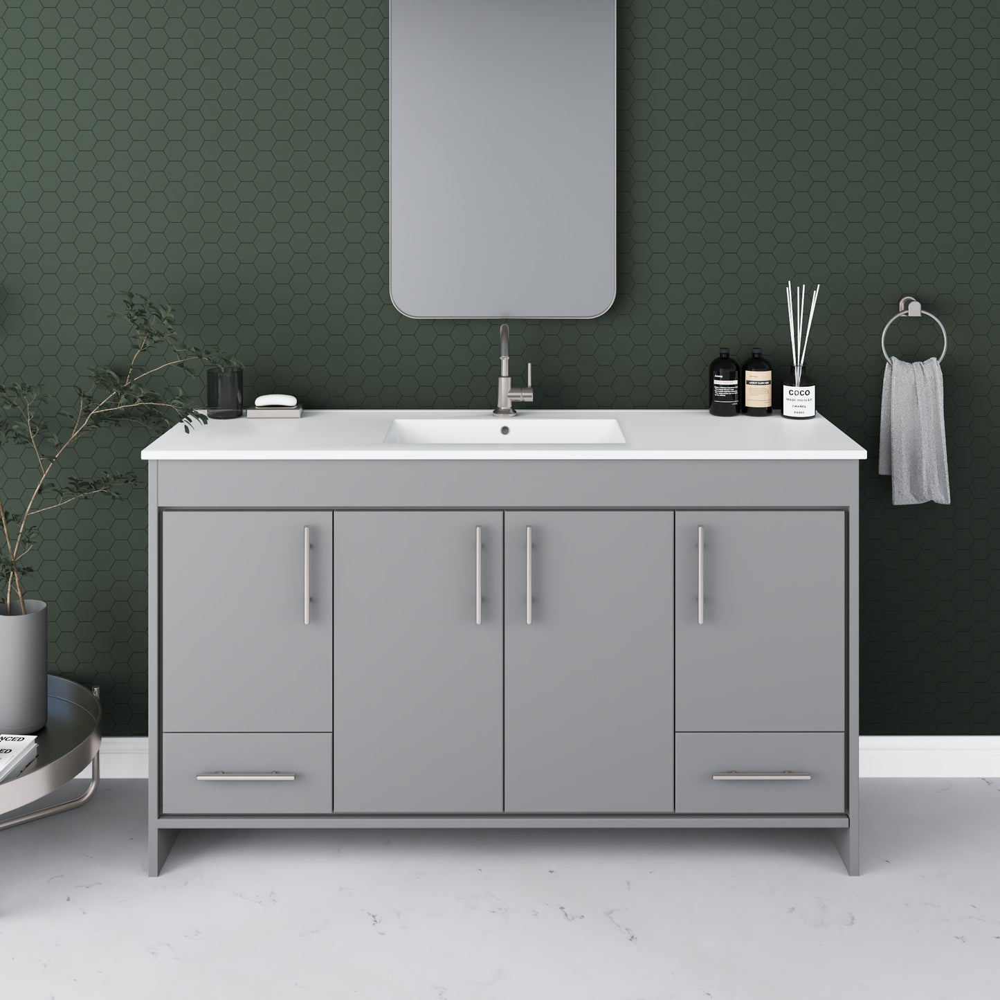 Pacific Single Sink 60" Bathroom Vanity with Ceramic integrated counter top