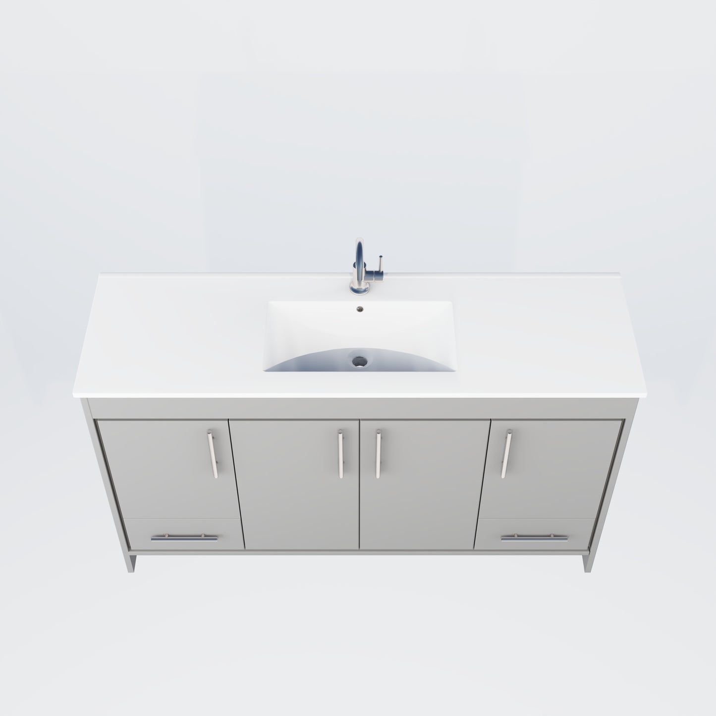 Pacific Single Sink 60" Bathroom Vanity with Ceramic integrated counter top