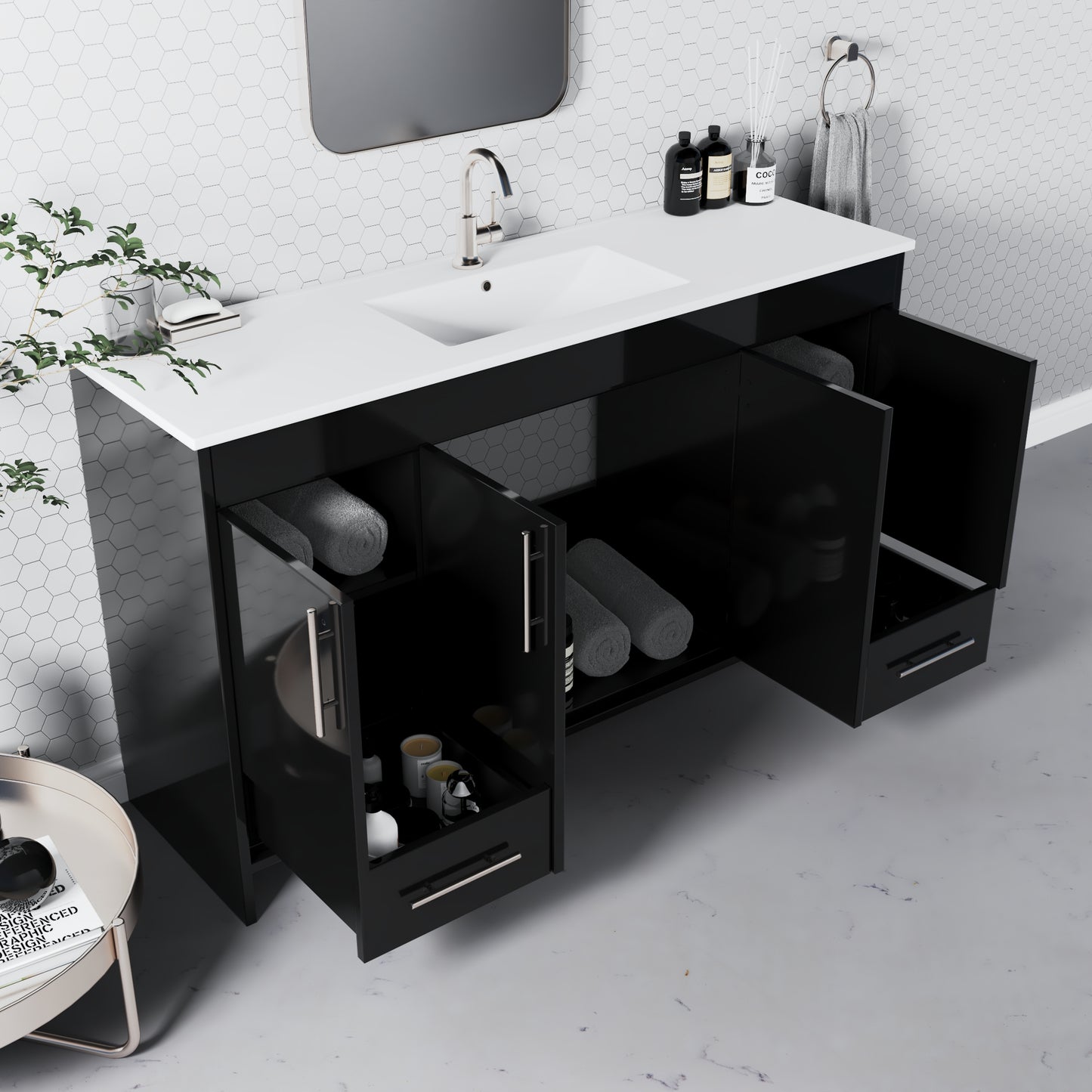 Pacific Single Sink 60" Bathroom Vanity with Ceramic integrated counter top