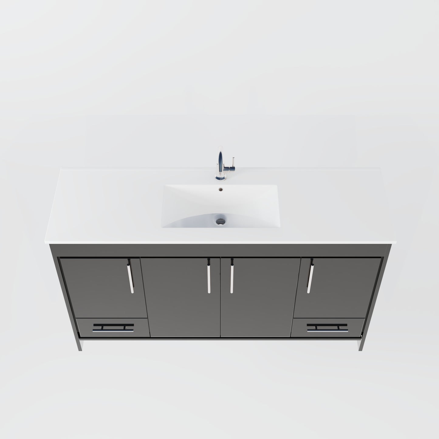 Pacific Single Sink 60" Bathroom Vanity with Ceramic integrated counter top