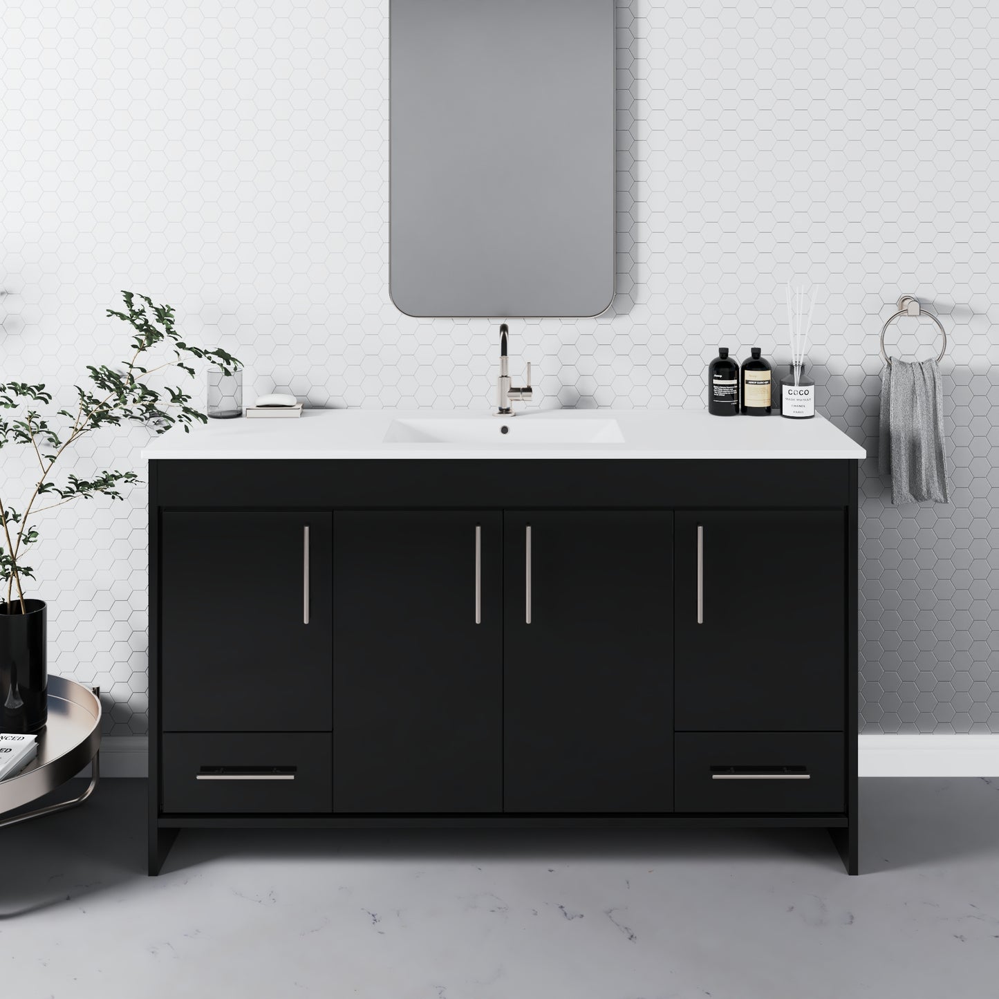 Pacific Single Sink 60" Bathroom Vanity with Ceramic integrated counter top