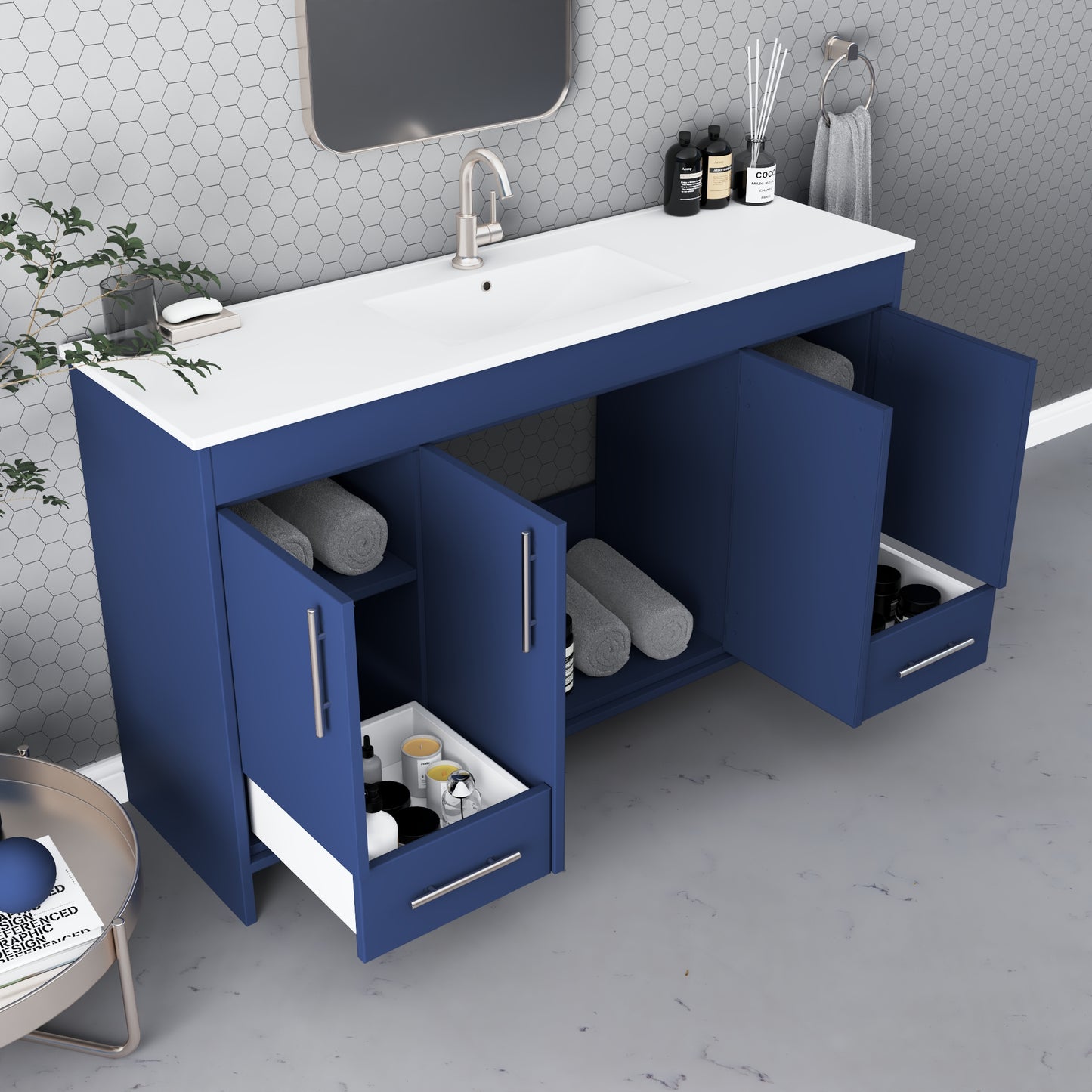 Pacific Single Sink 60" Bathroom Vanity with Ceramic integrated counter top