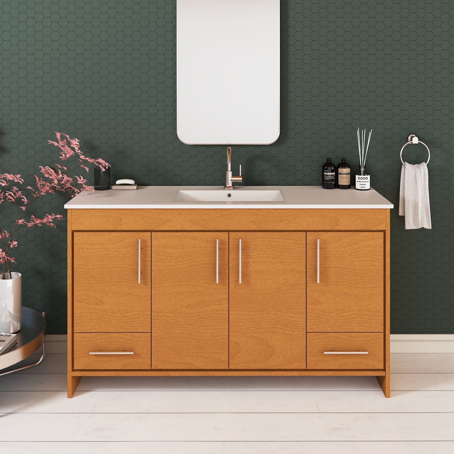Pacific Single Sink 60" Bathroom Vanity with Ceramic integrated counter top