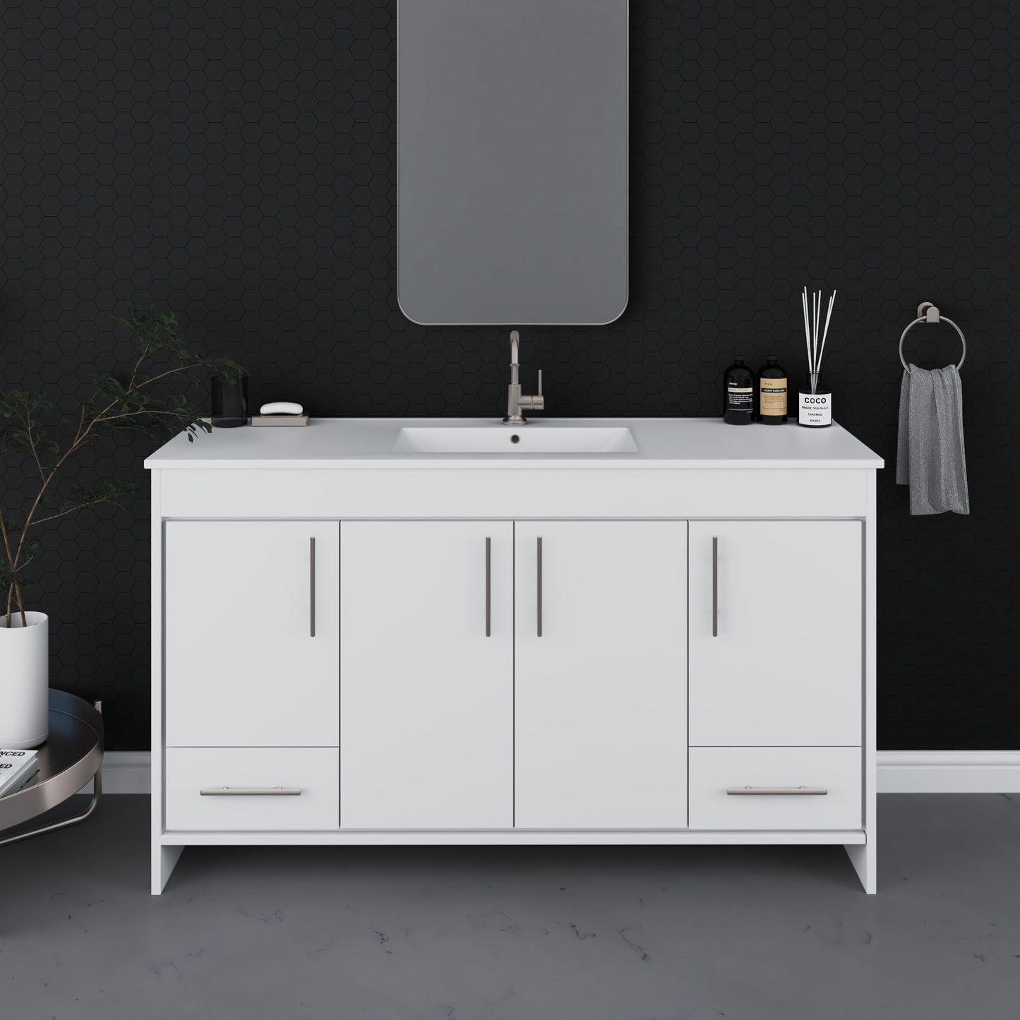 Pacific Single Sink 60" Bathroom Vanity with Ceramic integrated counter top