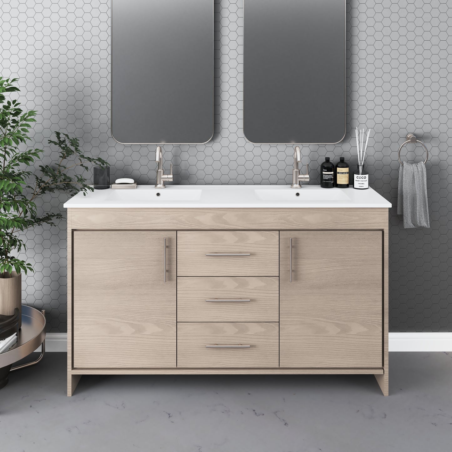 Pacific Double Sink 60" Bathroom Vanity with Ceramic integrated counter top