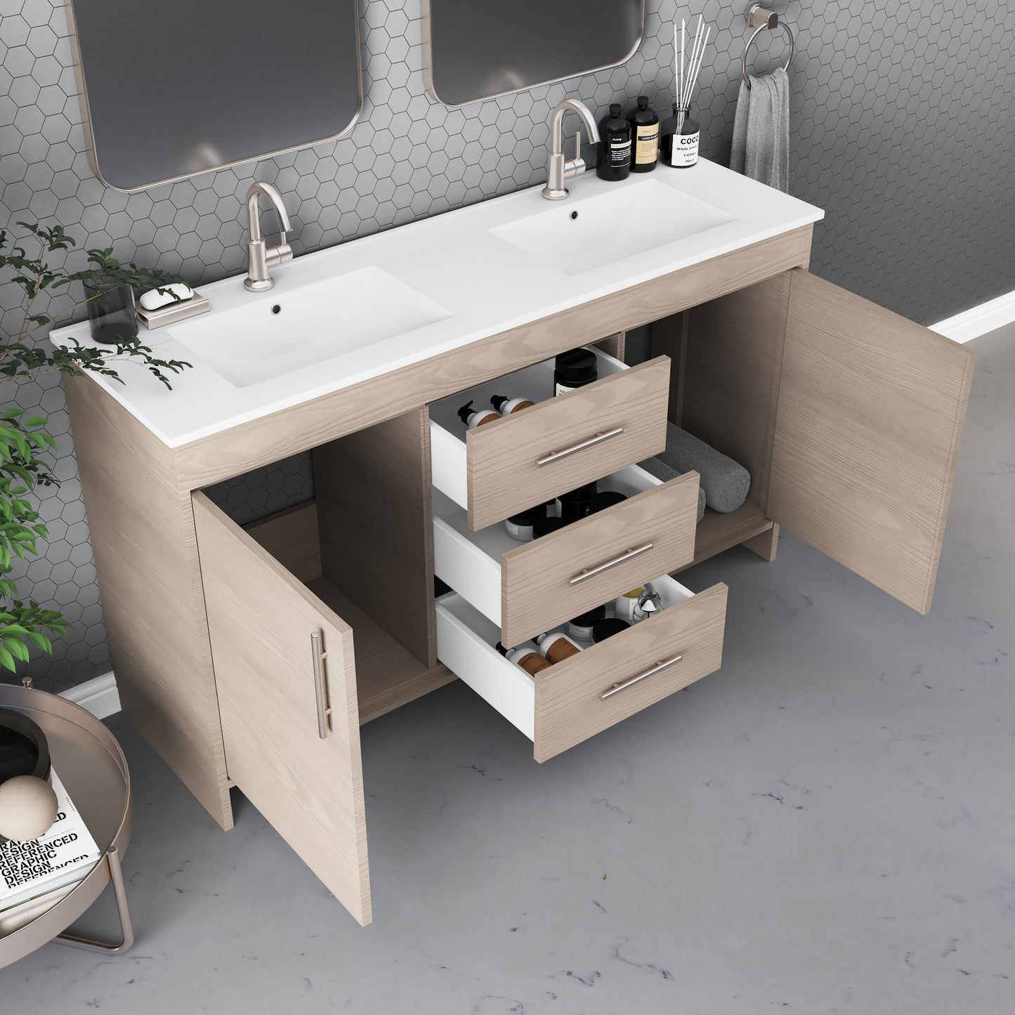 Pacific Double Sink 60" Bathroom Vanity with Ceramic integrated counter top