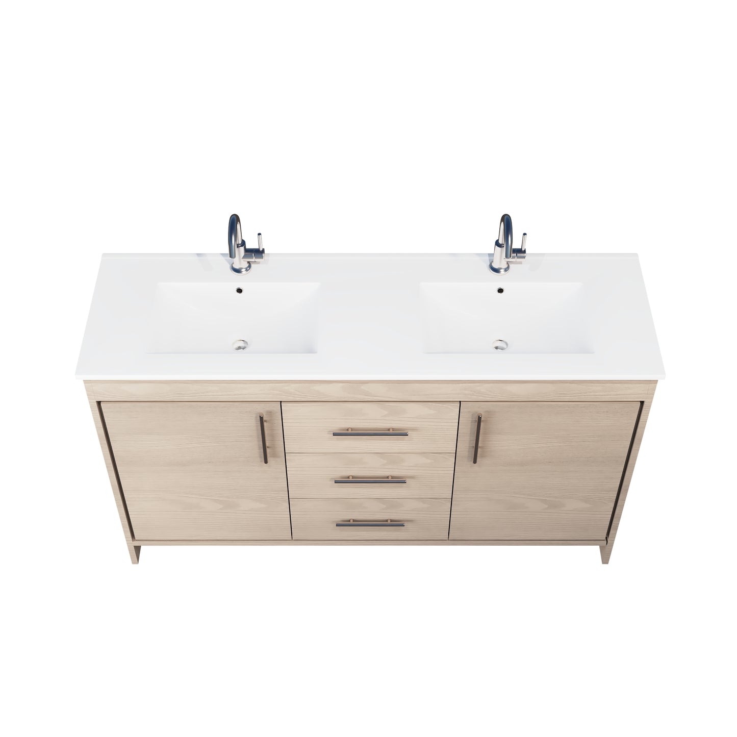 Pacific Double Sink 60" Bathroom Vanity with Ceramic integrated counter top