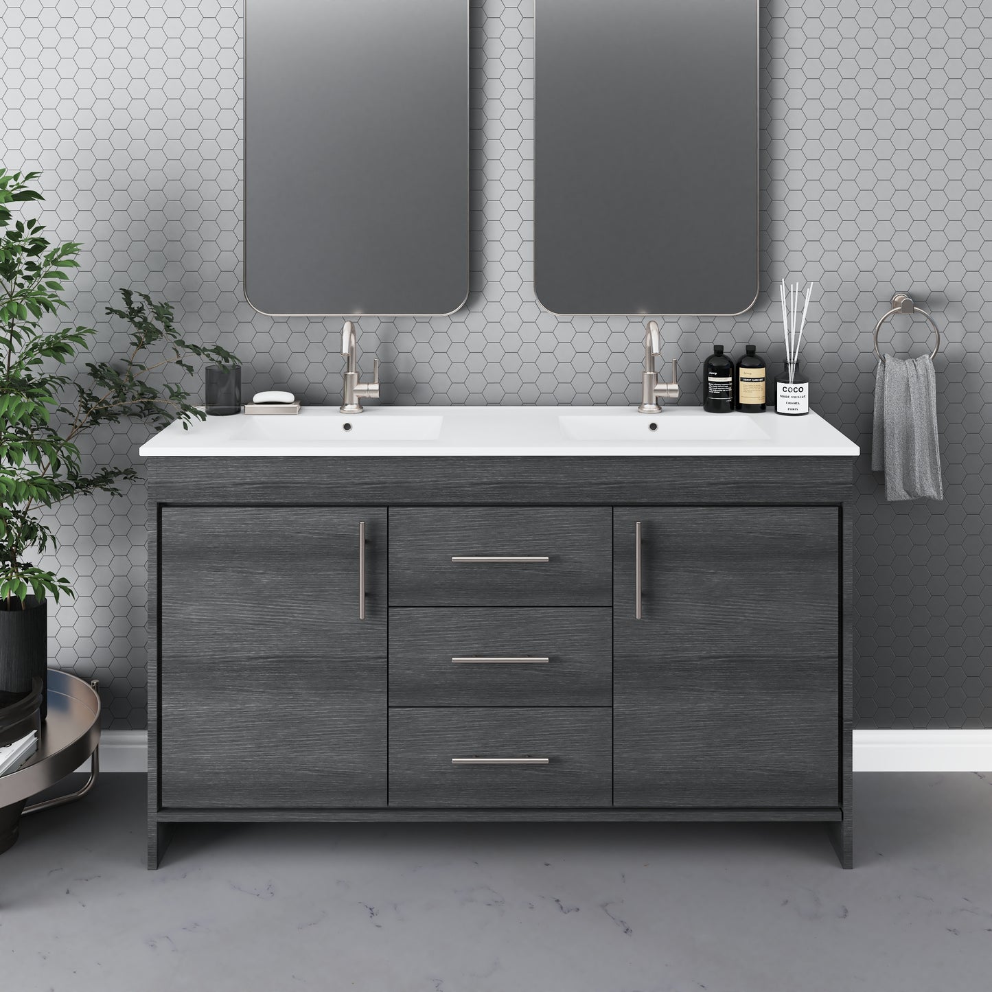 Pacific Double Sink 60" Bathroom Vanity with Ceramic integrated counter top
