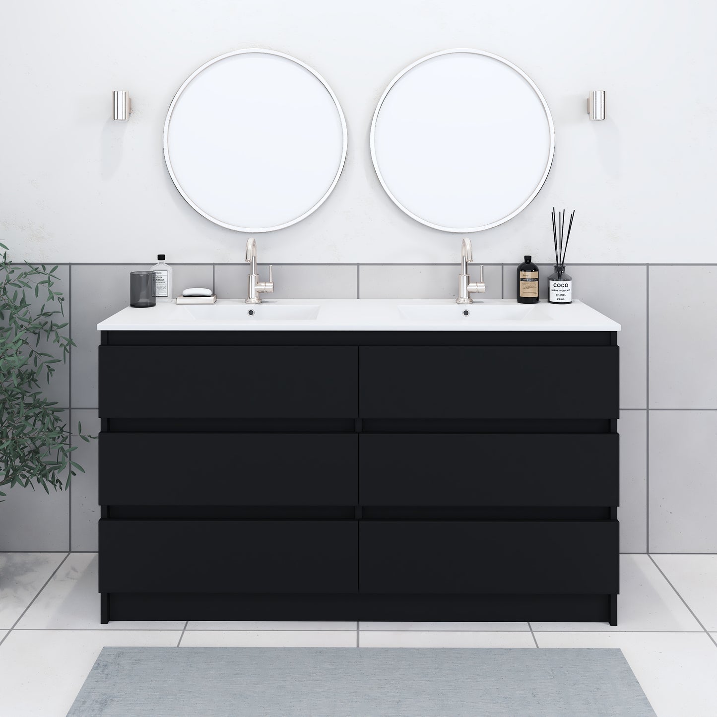 Pepper 60" Double Sink Bathroom Vanity with integrated counter top