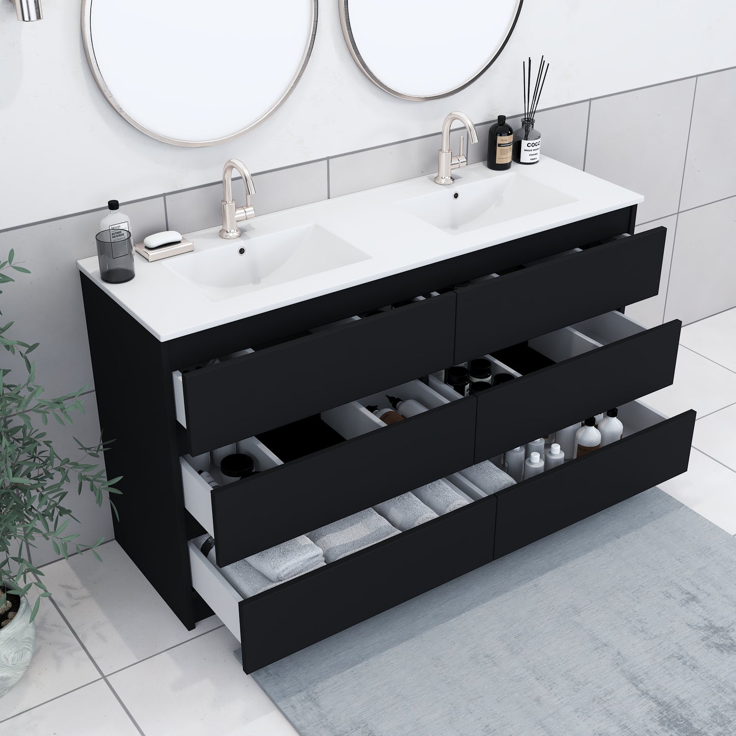 Pepper 60" Double Sink Bathroom Vanity with integrated counter top