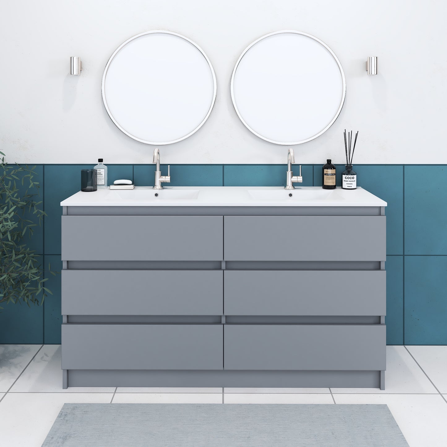 Pepper 60" Double Sink Bathroom Vanity with integrated counter top