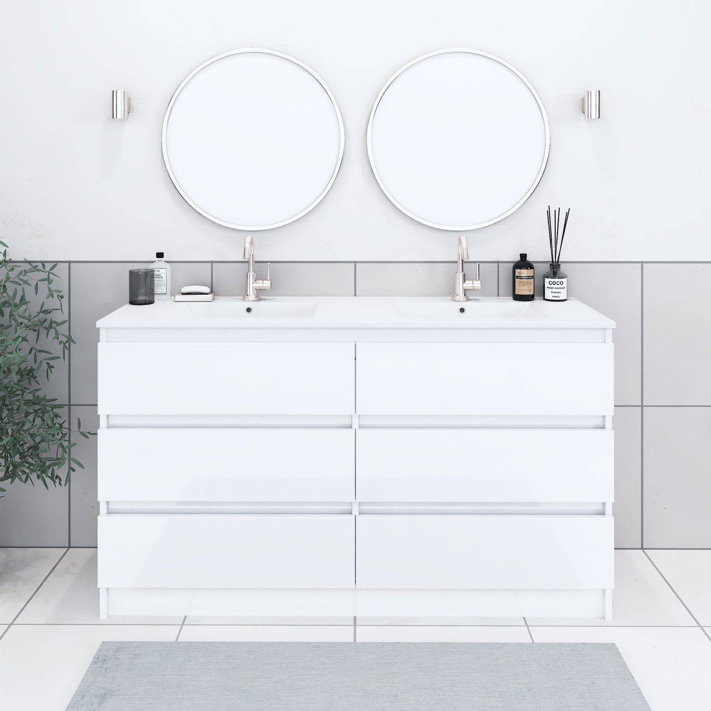 Pepper 60" Double Sink Bathroom Vanity with integrated counter top
