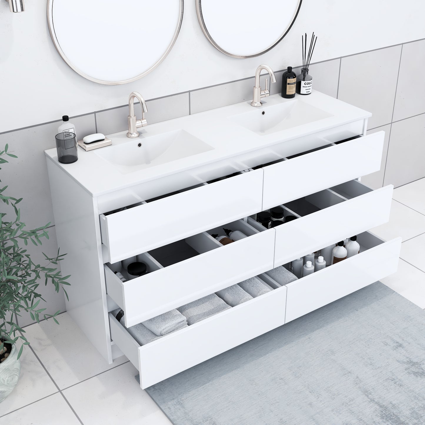Pepper 60" Double Sink Bathroom Vanity with integrated counter top