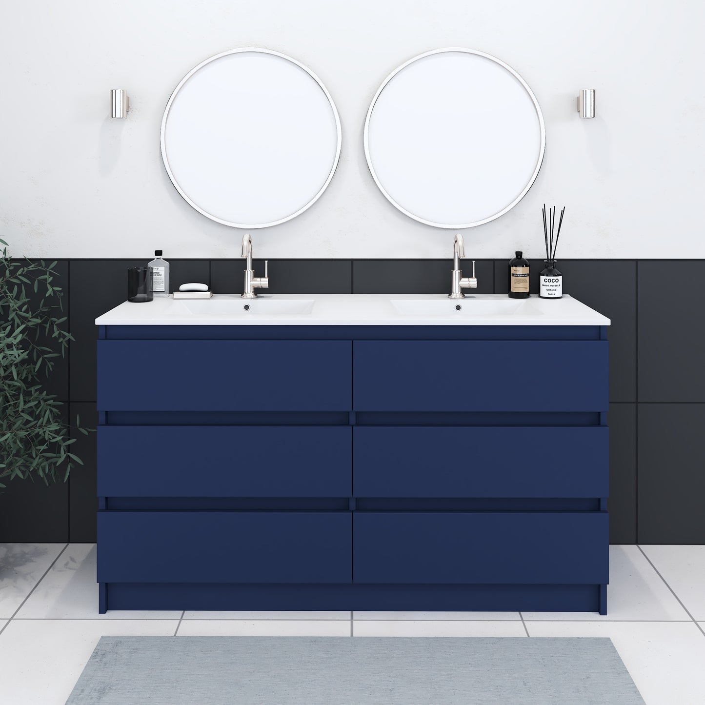 Pepper 60" Double Sink Bathroom Vanity with integrated counter top