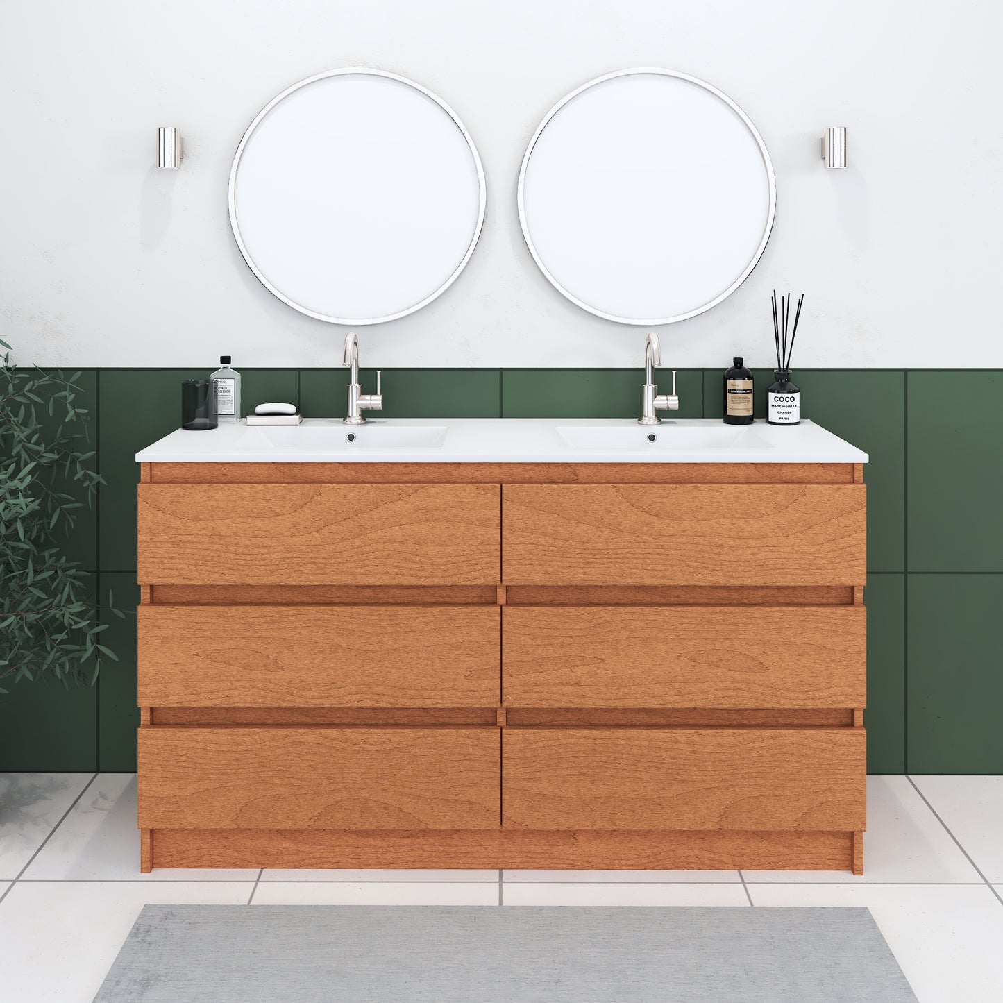 Pepper 60" Double Sink Bathroom Vanity with integrated counter top