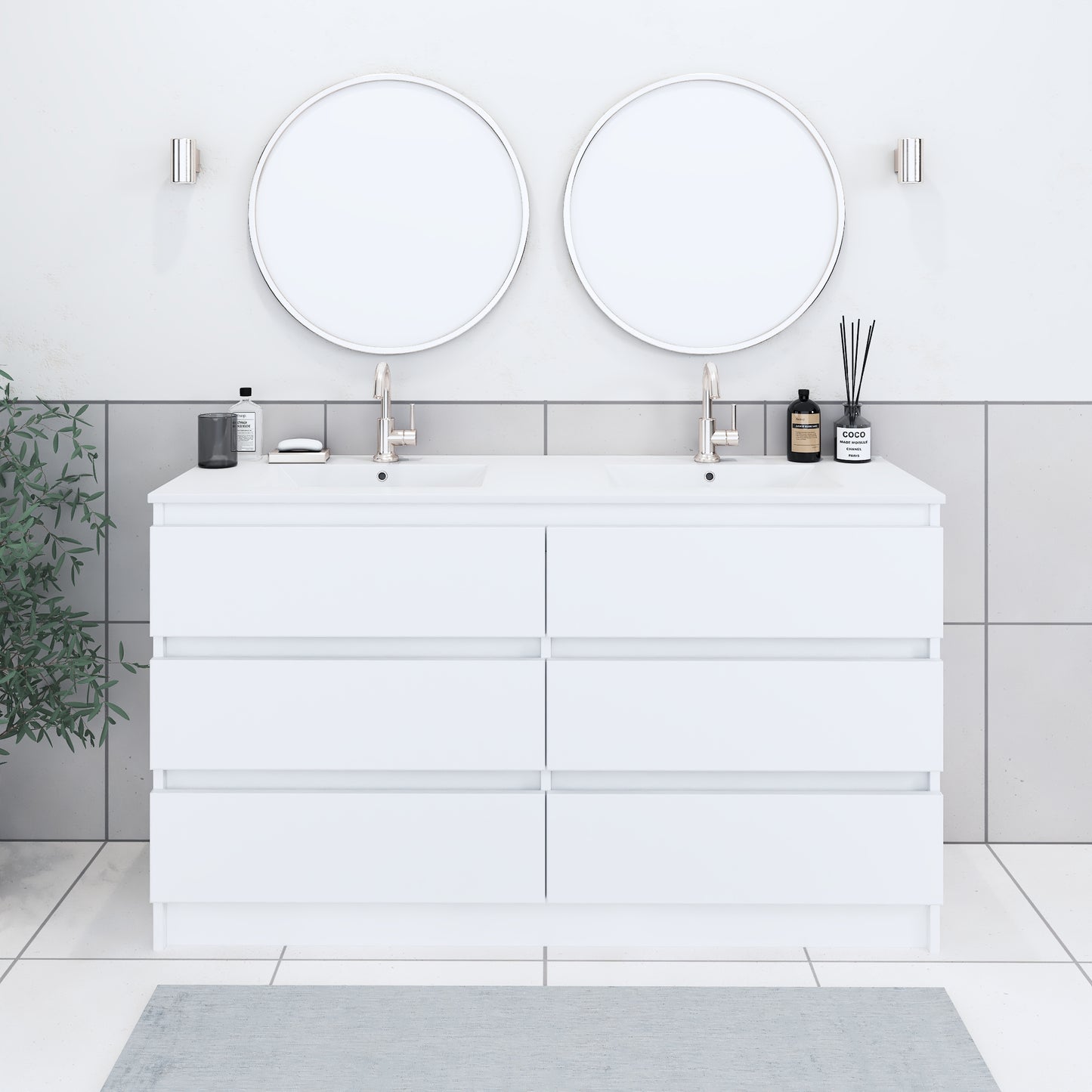 Pepper 60" Double Sink Bathroom Vanity with integrated counter top