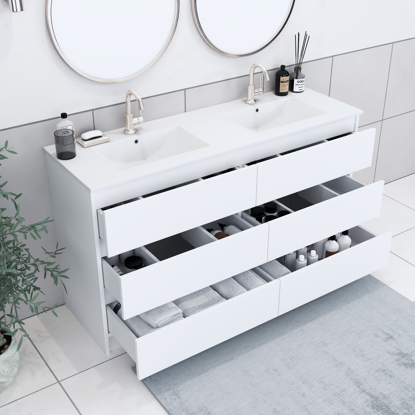 Pepper 60" Double Sink Bathroom Vanity with integrated counter top