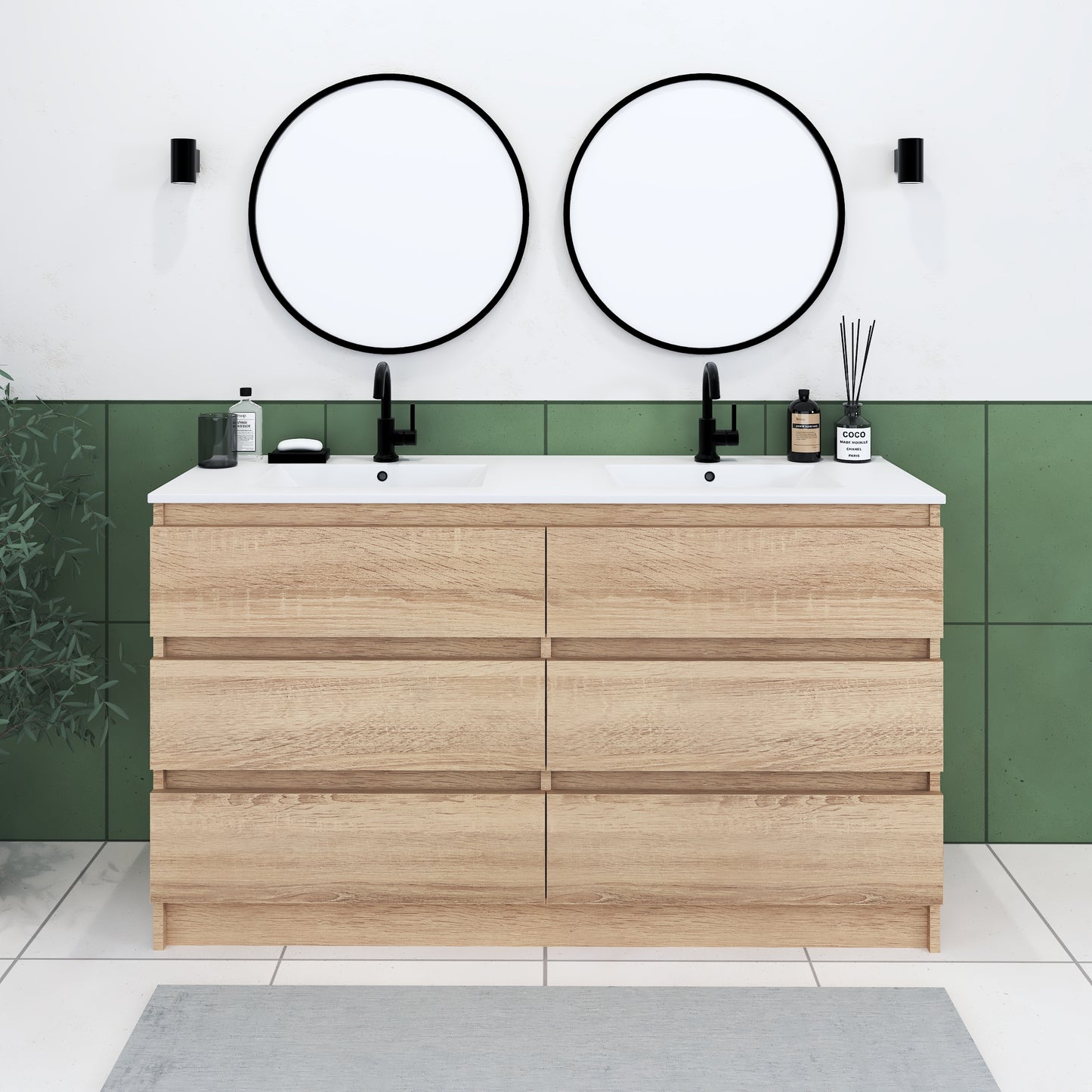 Pepper 60" Double Sink Bathroom Vanity with integrated counter top
