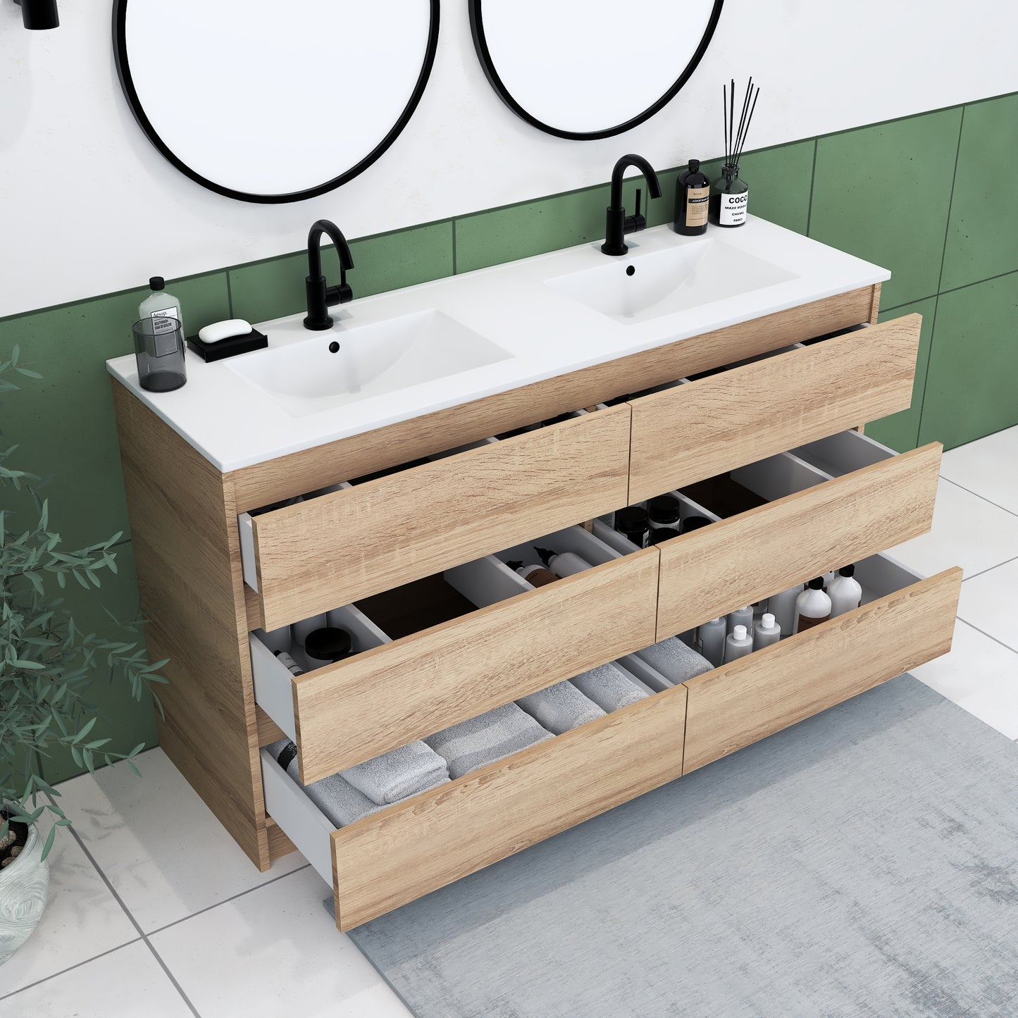 Pepper 60" Double Sink Bathroom Vanity with integrated counter top