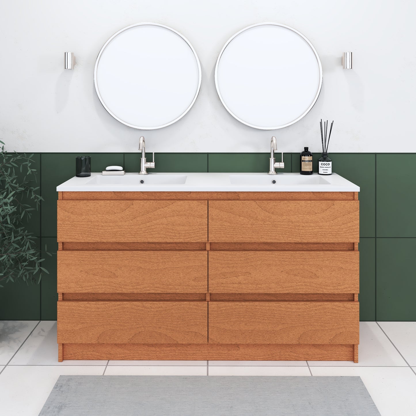 Pepper 60" Double Sink Bathroom Vanity with integrated counter top