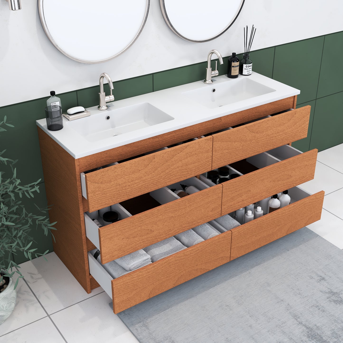 Pepper 60" Double Sink Bathroom Vanity with integrated counter top