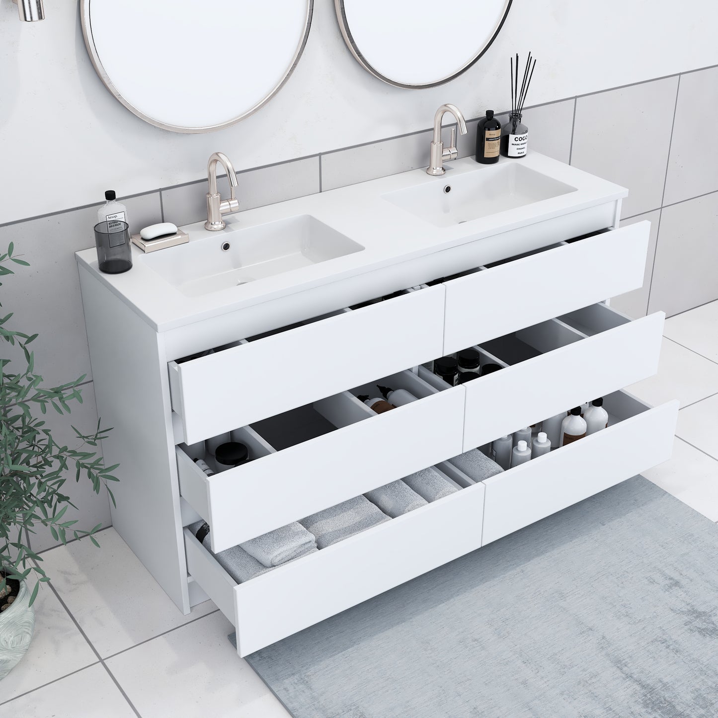 Pepper 60" Double Sink Bathroom Vanity with integrated counter top