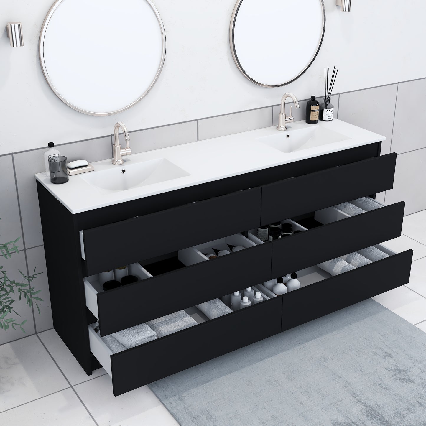 Pepper 72" Double Sink Bathroom Vanity with integrated counter top