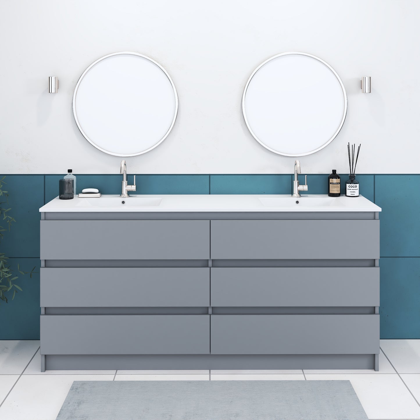 Pepper 72" Double Sink Bathroom Vanity with integrated counter top