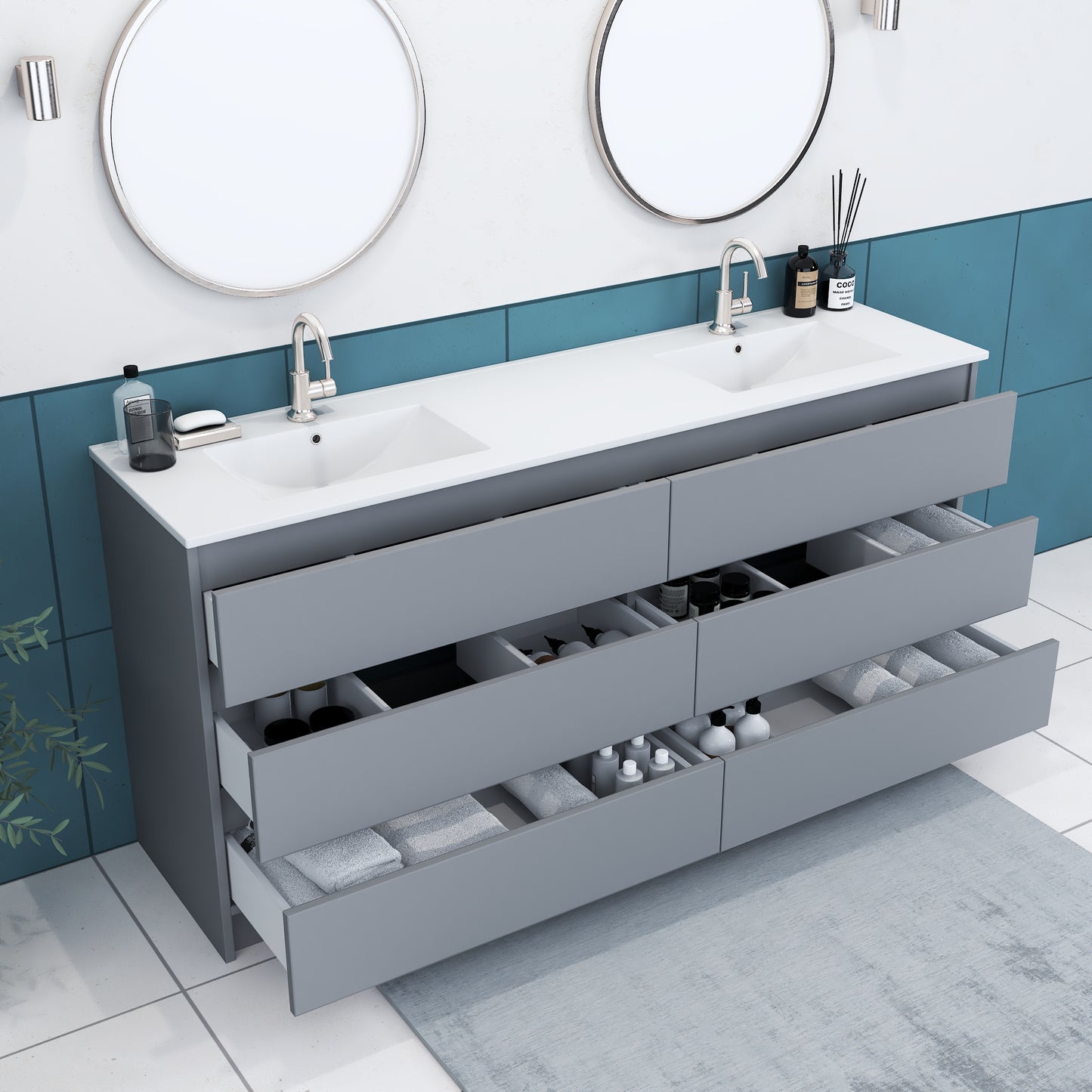 Pepper 72" Double Sink Bathroom Vanity with integrated counter top