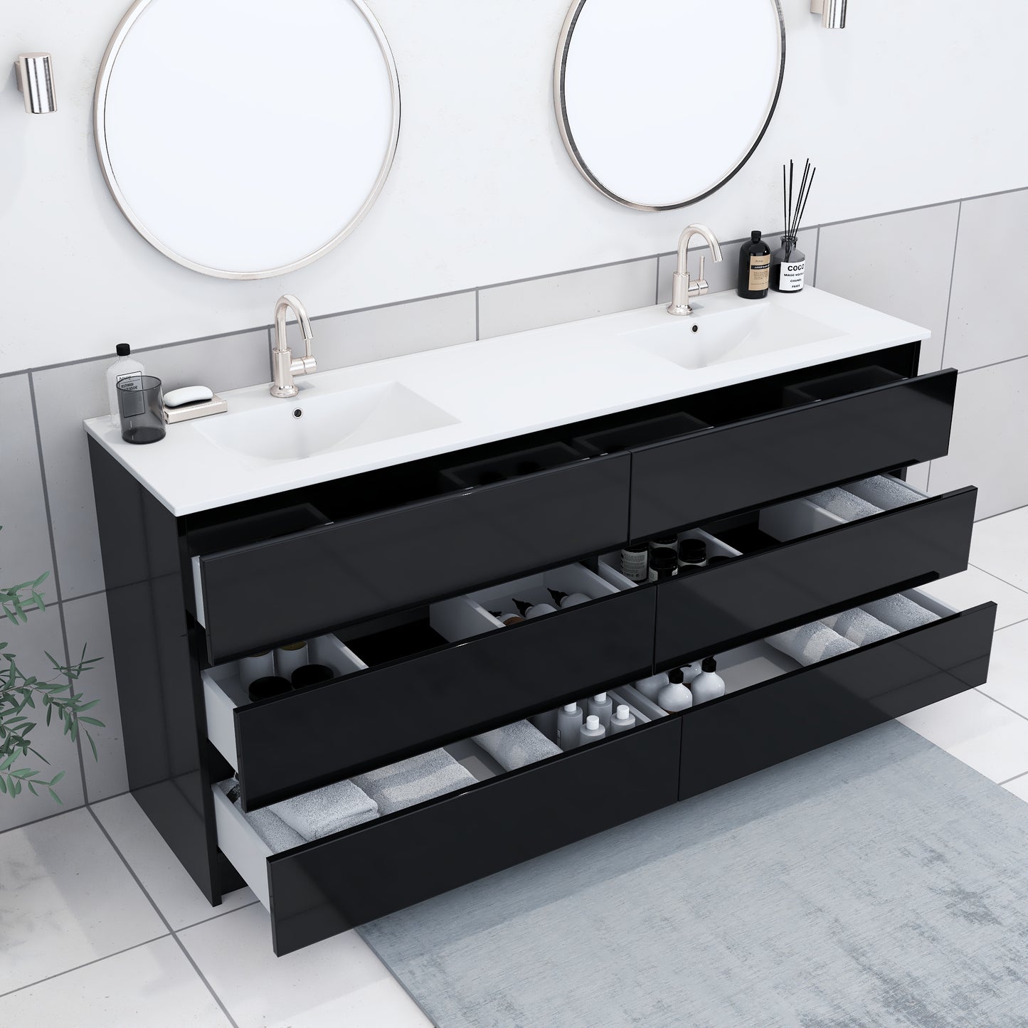 Pepper 72" Double Sink Bathroom Vanity with integrated counter top