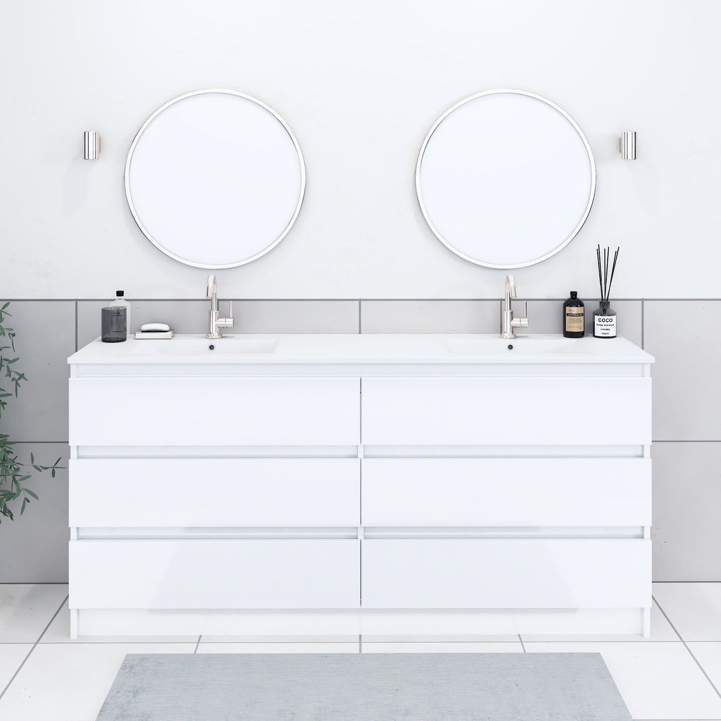 Pepper 72" Double Sink Bathroom Vanity with integrated counter top