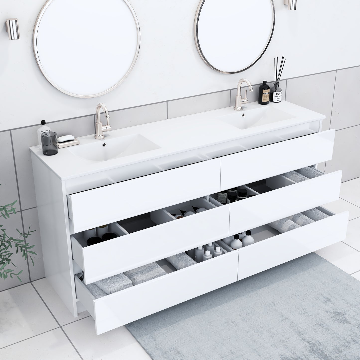 Pepper 72" Double Sink Bathroom Vanity with integrated counter top