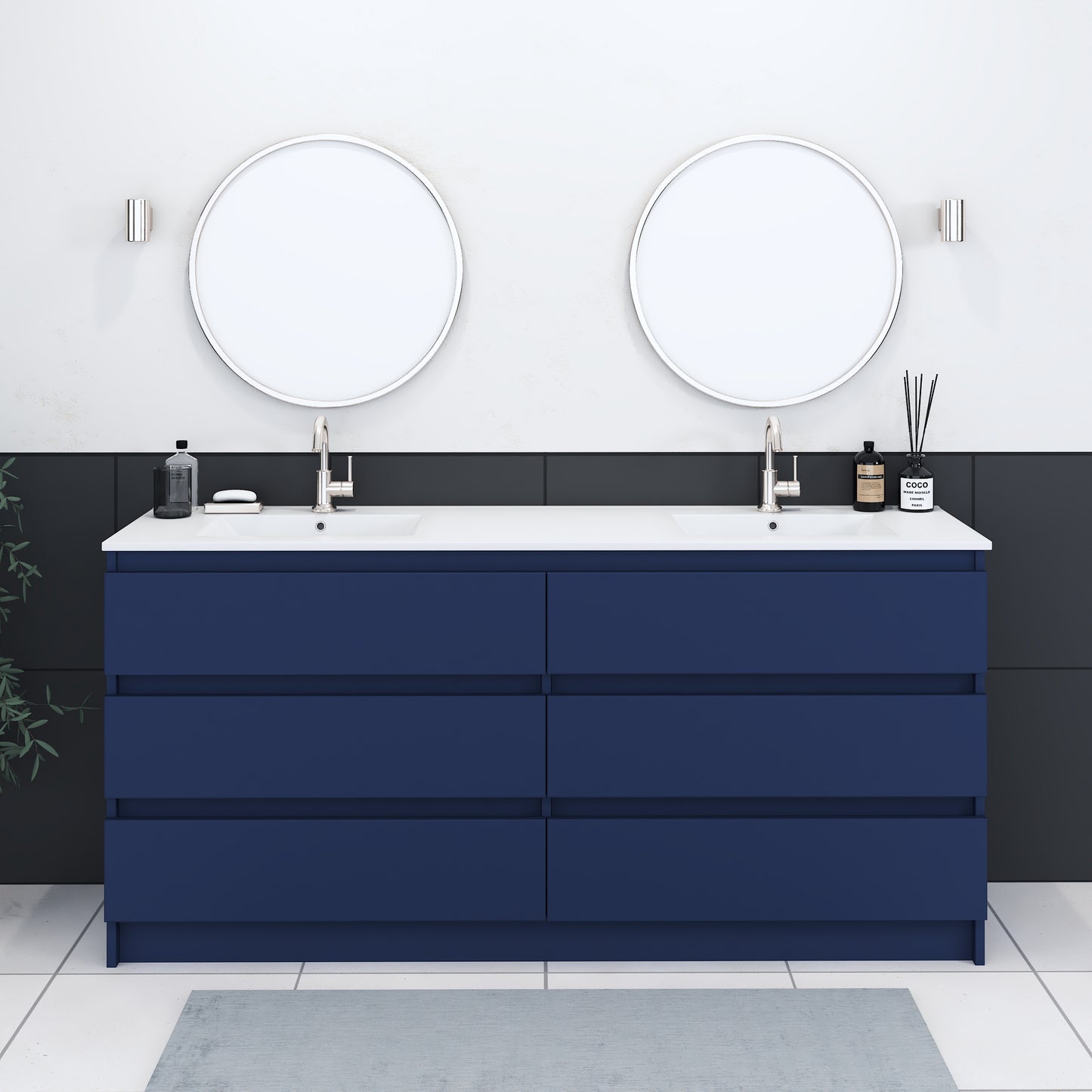 Pepper 72" Double Sink Bathroom Vanity with integrated counter top