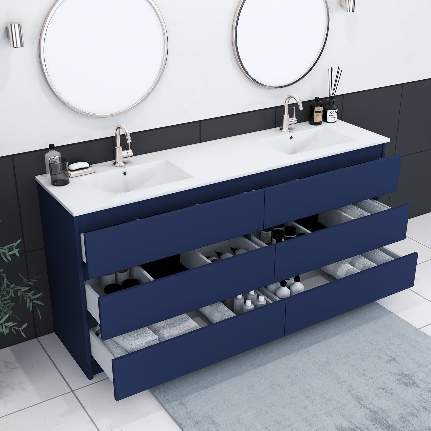 Pepper 72" Double Sink Bathroom Vanity with integrated counter top