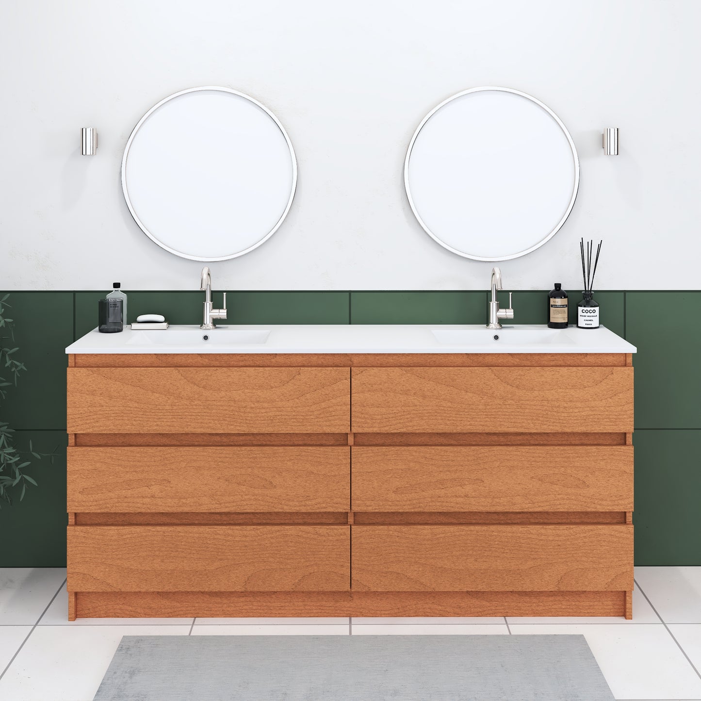 Pepper 72" Double Sink Bathroom Vanity with integrated counter top