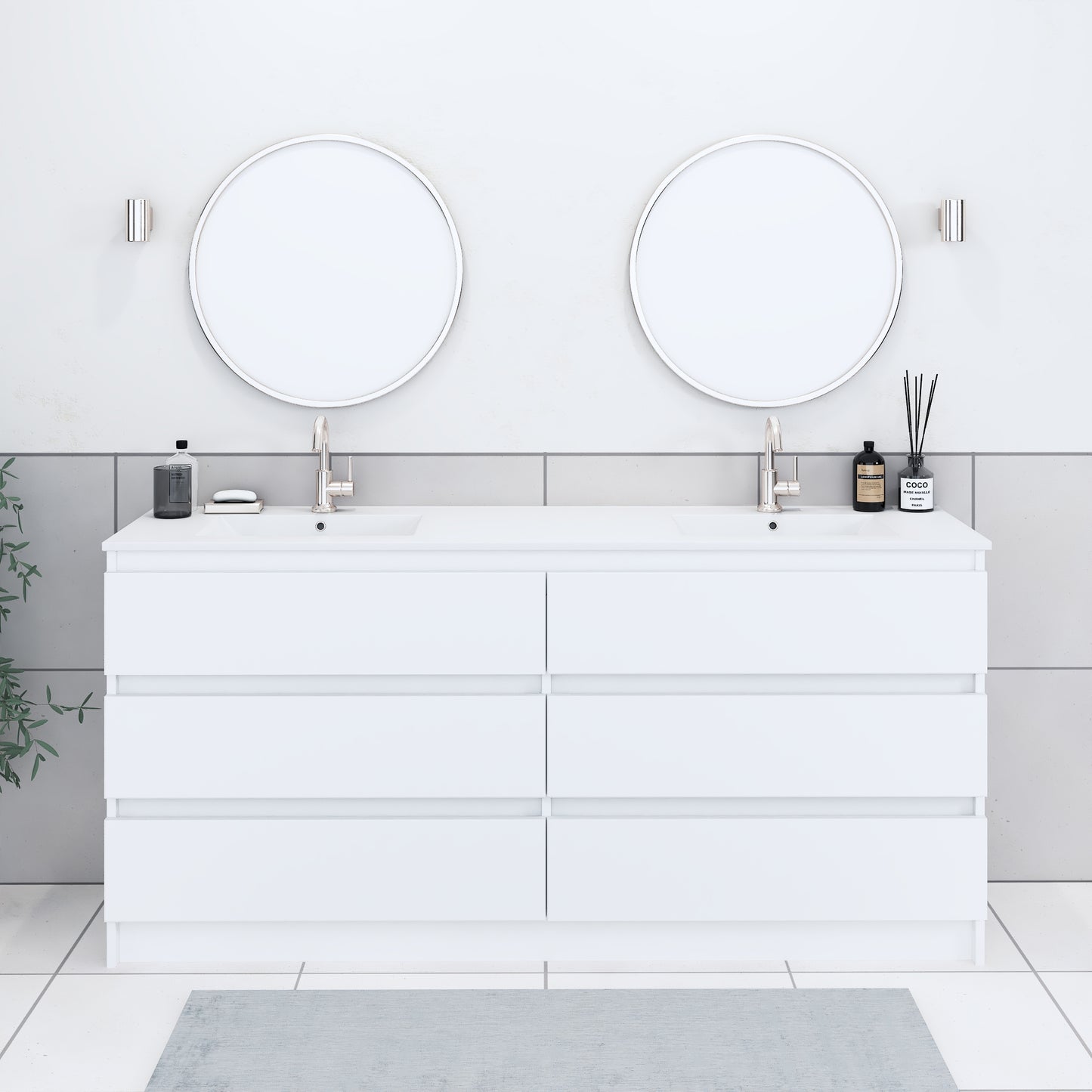 Pepper 72" Double Sink Bathroom Vanity with integrated counter top