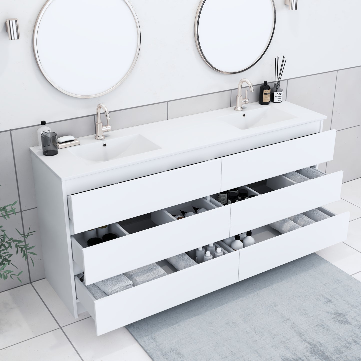 Pepper 72" Double Sink Bathroom Vanity with integrated counter top