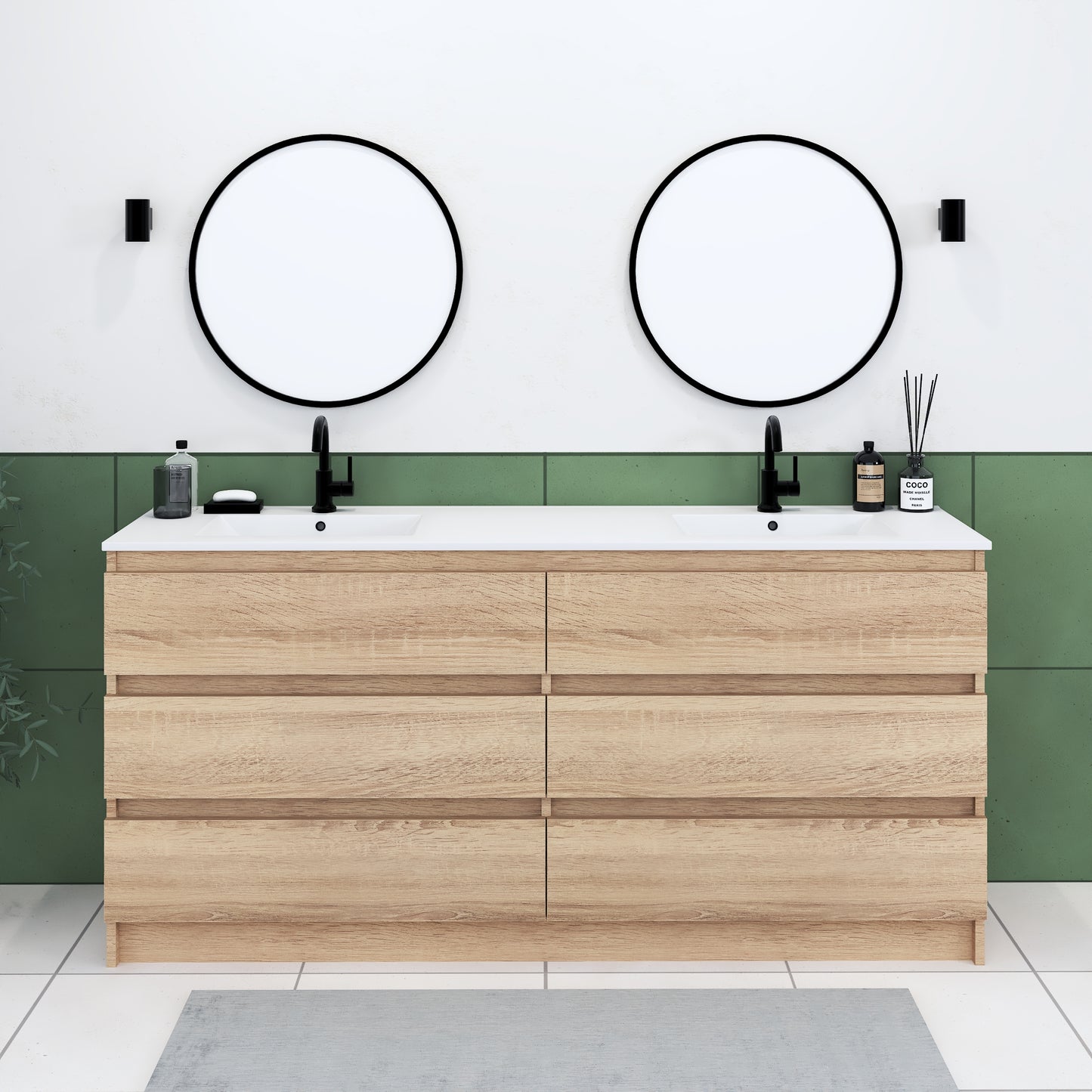 Pepper 72" Double Sink Bathroom Vanity with integrated counter top