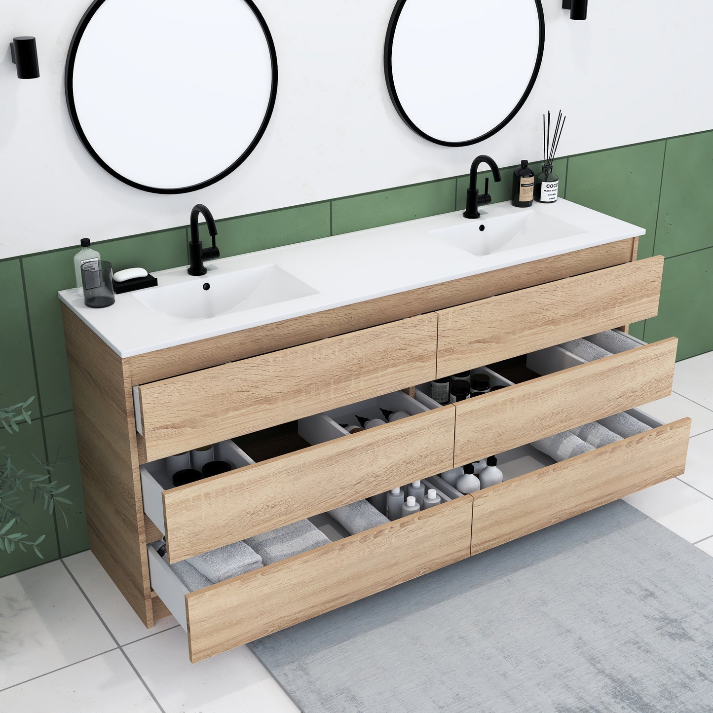 Pepper 72" Double Sink Bathroom Vanity with integrated counter top