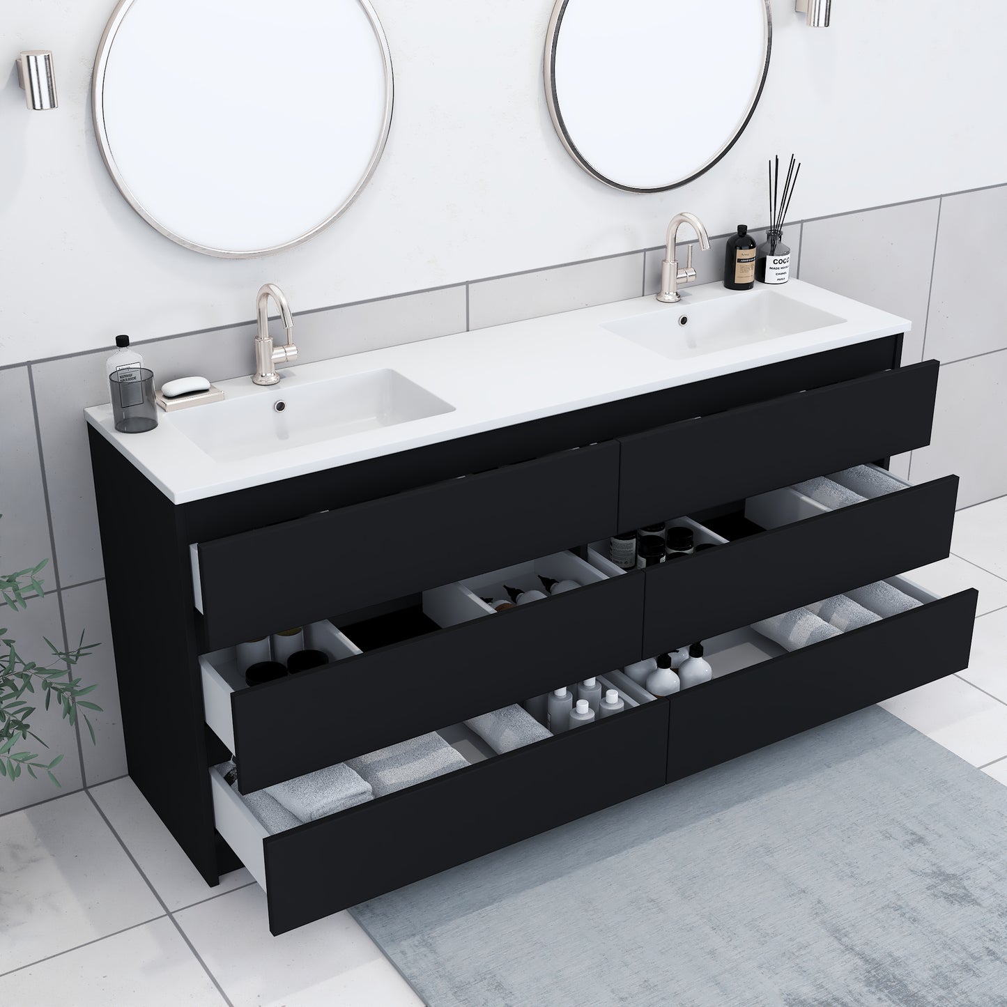 Pepper 72" Double Sink Bathroom Vanity with integrated counter top