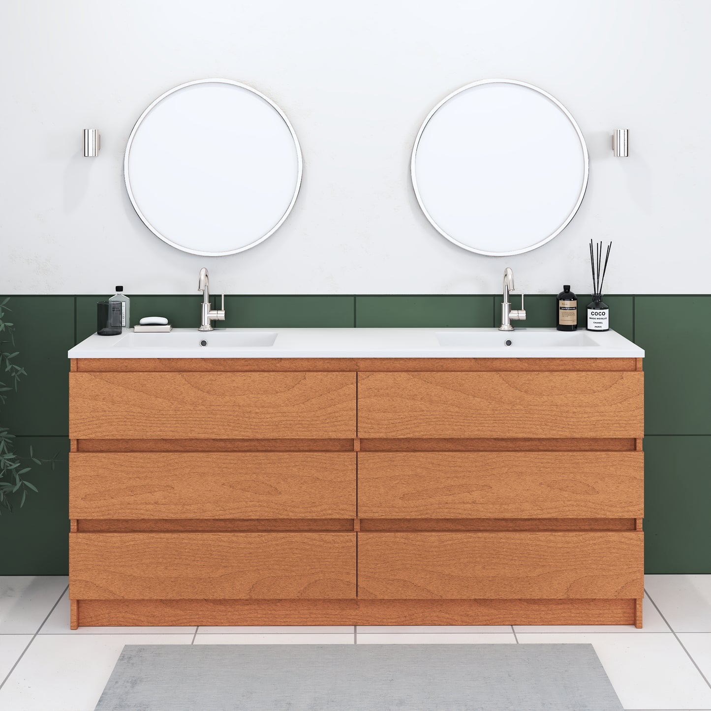 Pepper 72" Double Sink Bathroom Vanity with integrated counter top