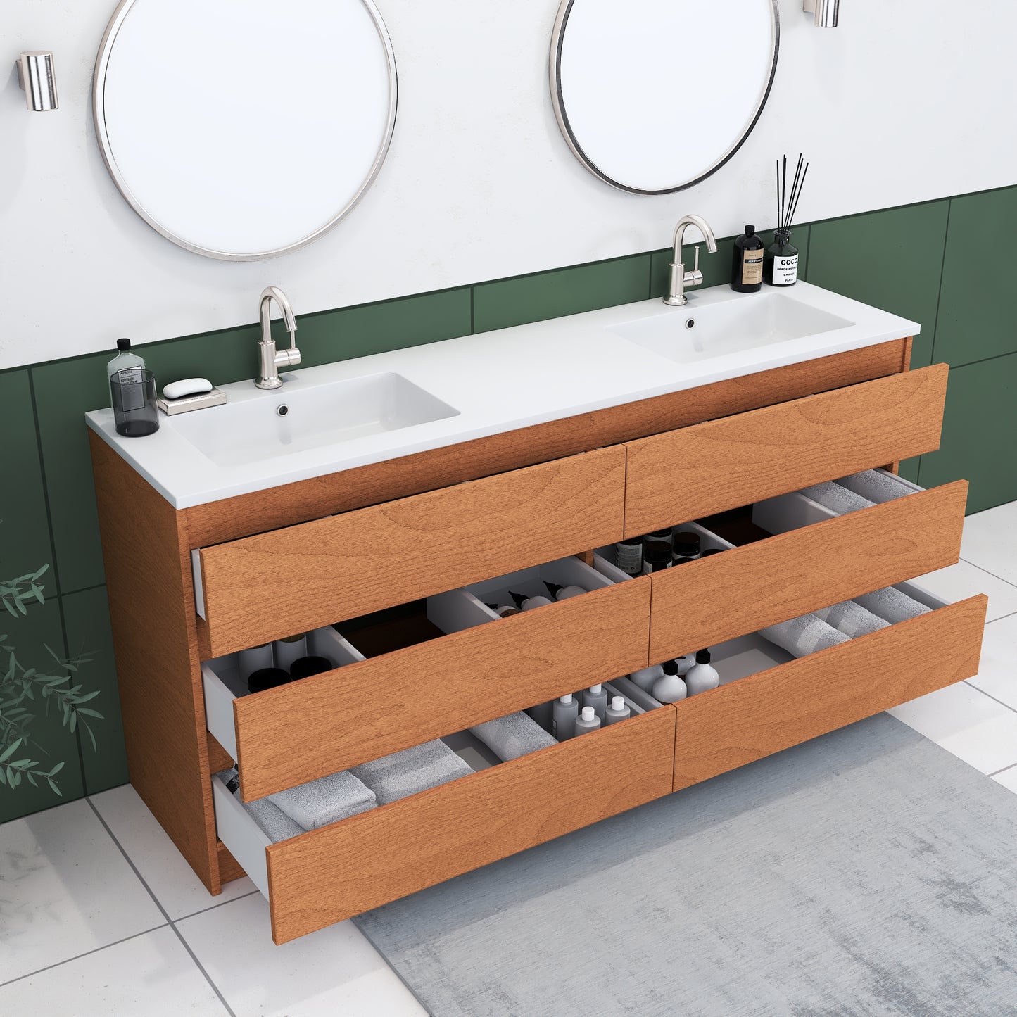 Pepper 72" Double Sink Bathroom Vanity with integrated counter top