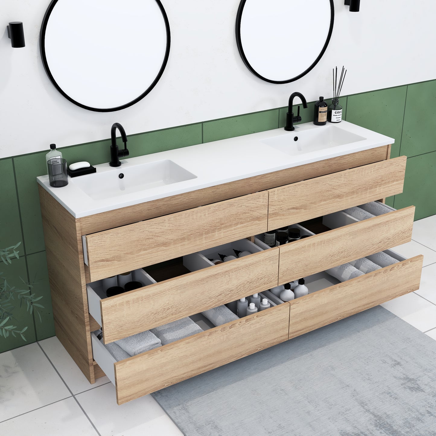 Pepper 72" Double Sink Bathroom Vanity with integrated counter top