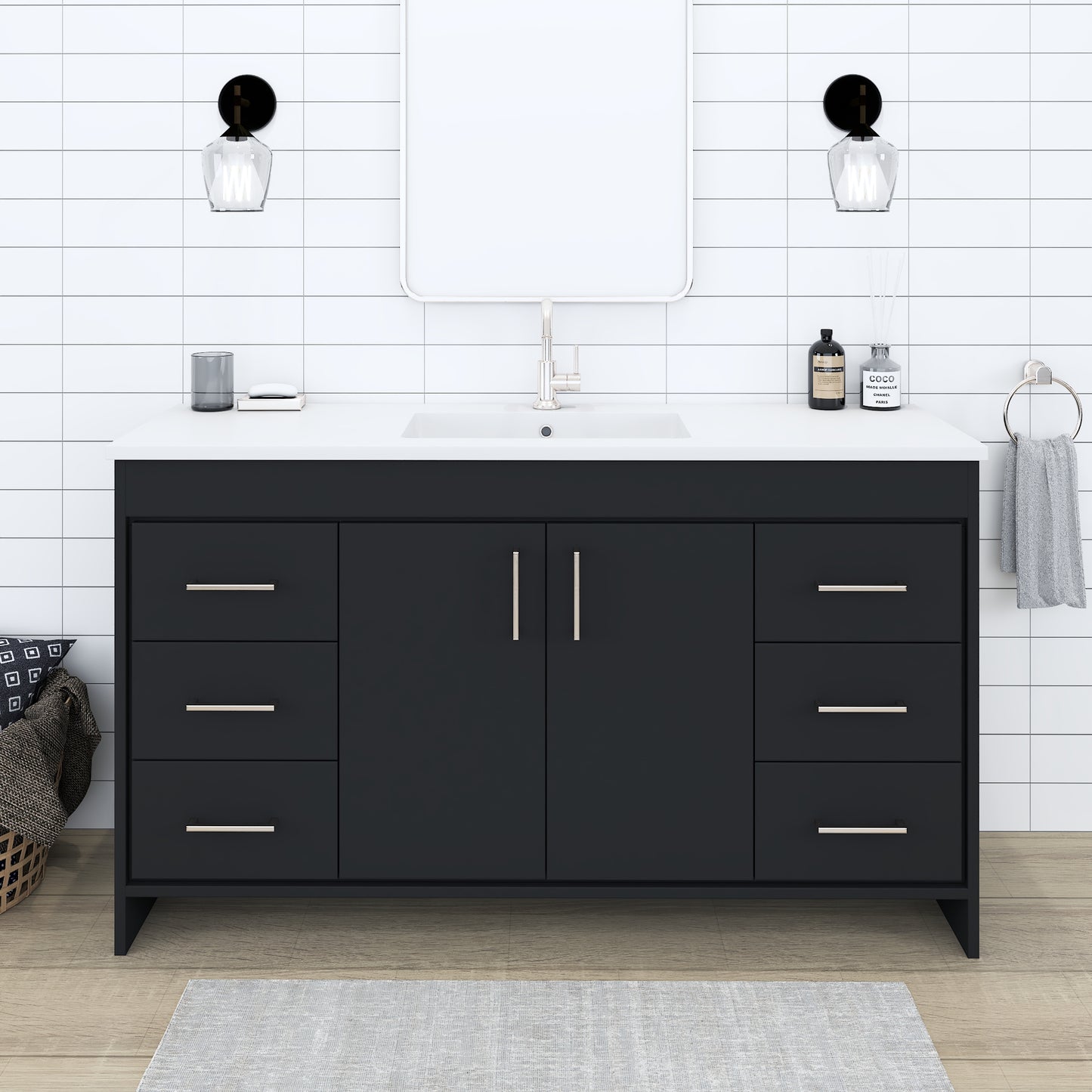 Rio 60" Single Sink Bathroom Vanity with Acrylic integrated counter top