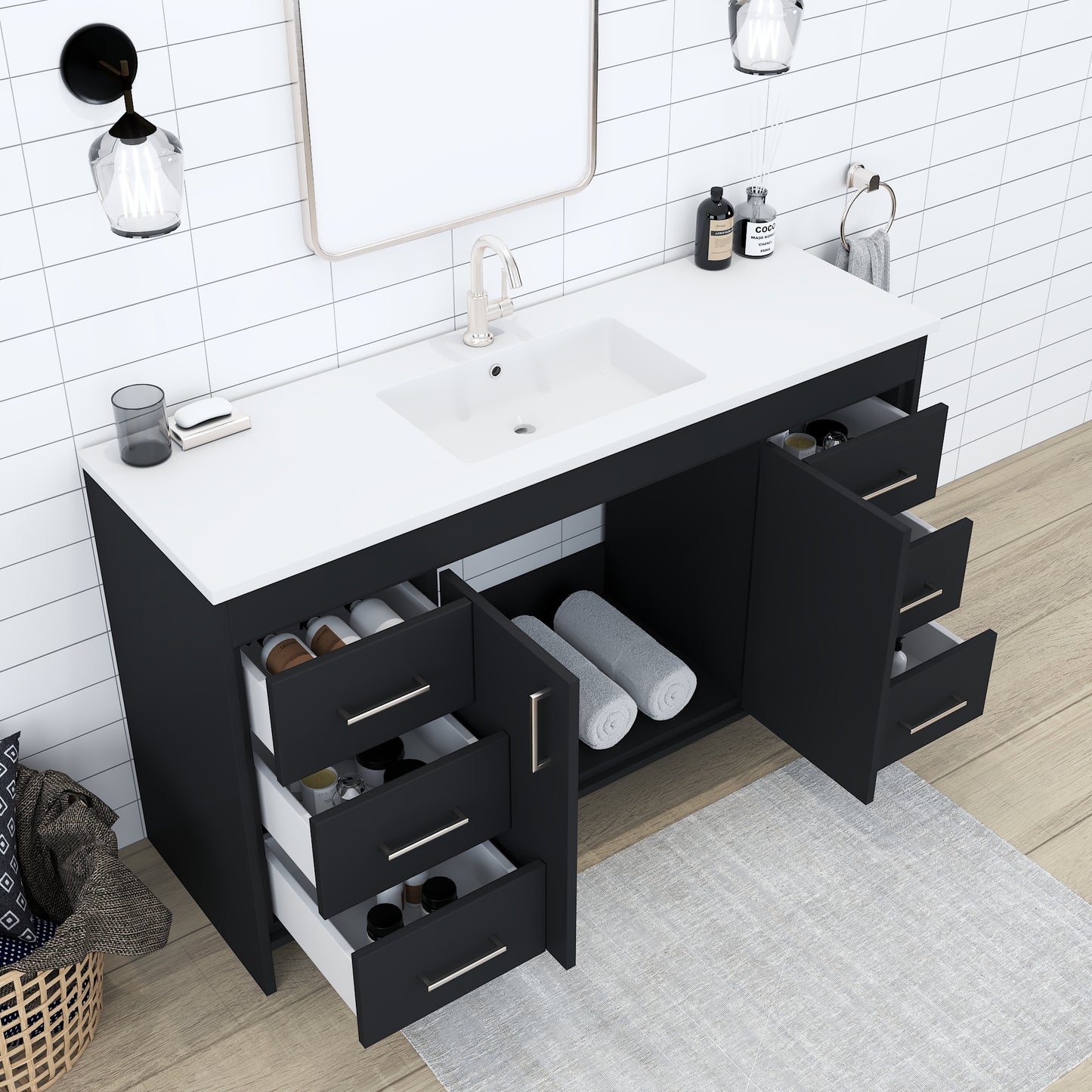 Rio 60" Single Sink Bathroom Vanity with Acrylic integrated counter top